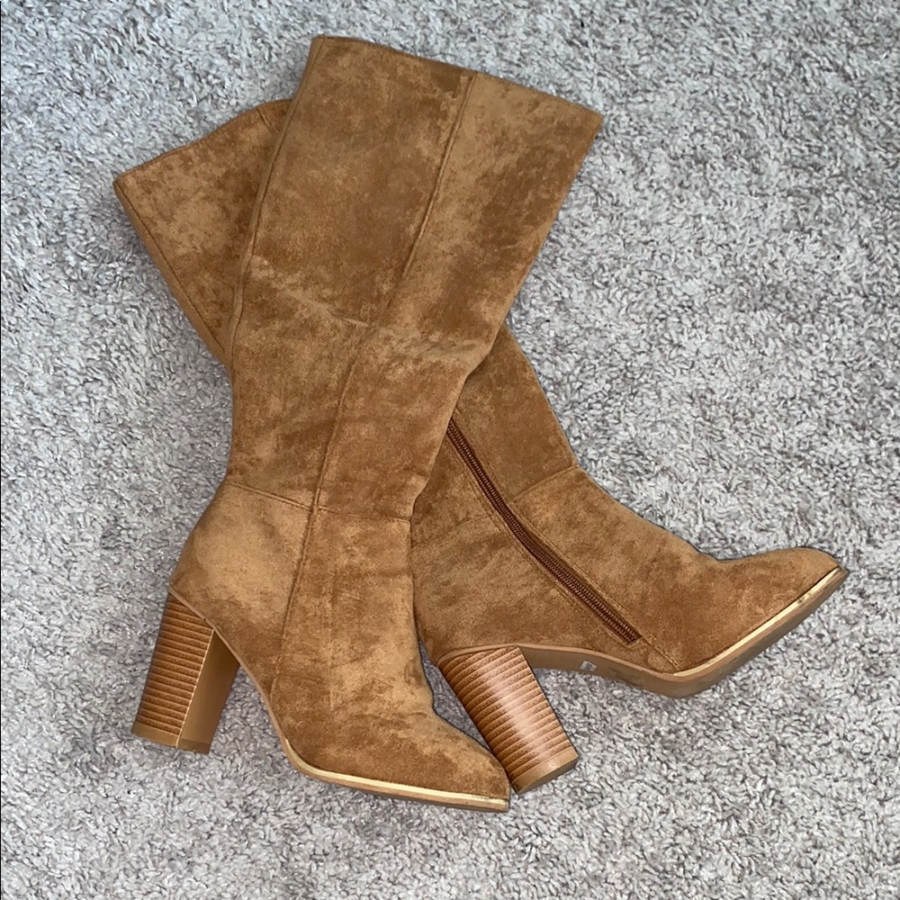 Brown Suede Knee-High Boots